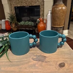(2) Sunday Morning Ceramics Mug Artisanal  Teal Turquoise 18oz